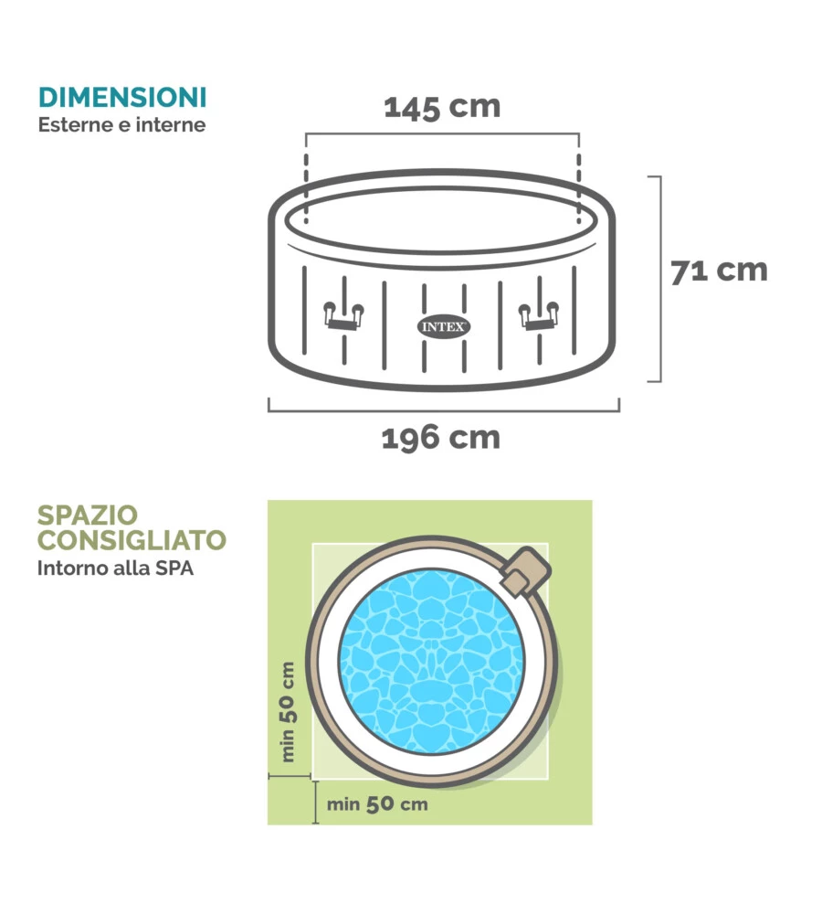 PISCINA IDROMASSAGGIO GONFIABILE INTEX "PURESPA PLUS BUBBLE MASSAGE SET" NAVY 196X71CM - COD. 28430EX